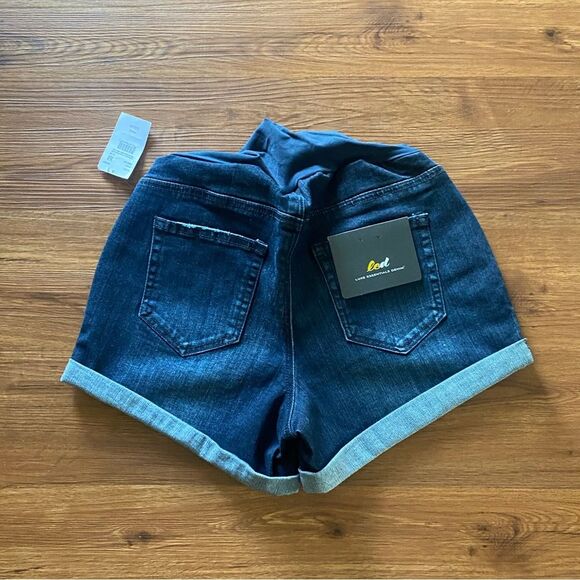 Maternity Shorts denim rolled hem belly panel‎ dark blue Size Medium - Picture 7 of 8